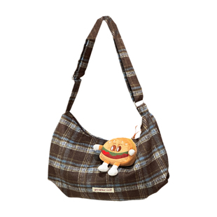 秋冬毛呢格子饺子包包女复古斜挎包轻便大学生上课通勤休闲单肩包