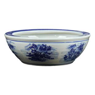 景德镇陶瓷鱼缸乌龟盆假山吸水石盆景大号特大上水石盆青花瓷单盆