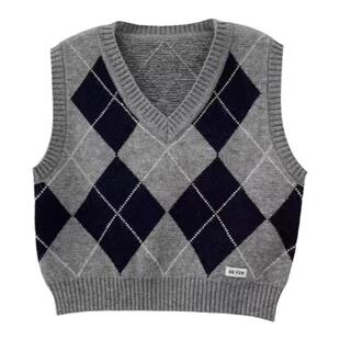 时尚套装女秋季新款菱格马甲针织毛衣背心搭配衬衫高级减龄两件套