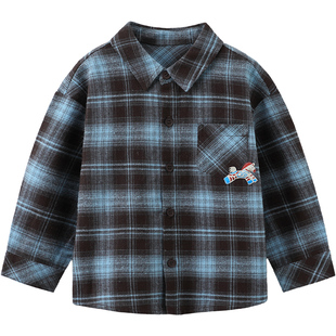 齐齐熊宝宝格子衬衫男女童外套春款儿童长袖衬衣格纹上衣2026新款
