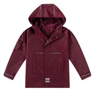 伊顿校服工厂直销学院风枣红色连帽冲锋衣男女童防风外套校服同款