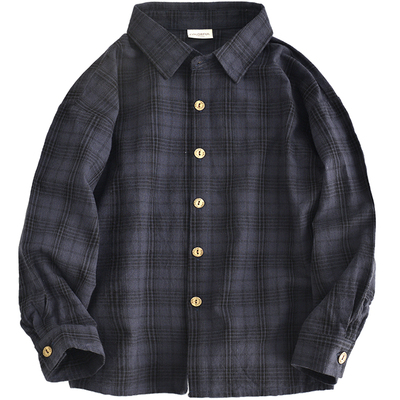 班比纳男童纯棉格子衬衫长袖