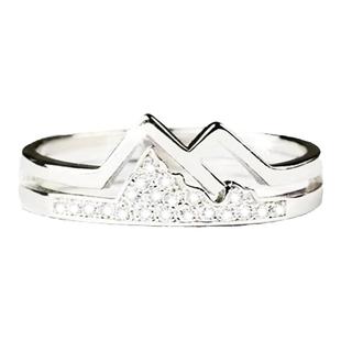 跨境纯银情侣山峰戒指时尚简约风男女通用海誓山盟指环可免费刻字