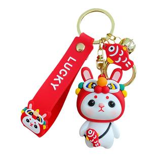 正版醒狮呆萌兔小柴犬汽车钥匙扣挂件女精致网红书包挂饰男钥匙链