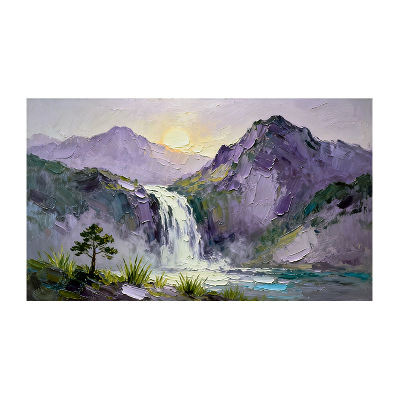 可班手绘油画山水瀑布客厅装饰画
