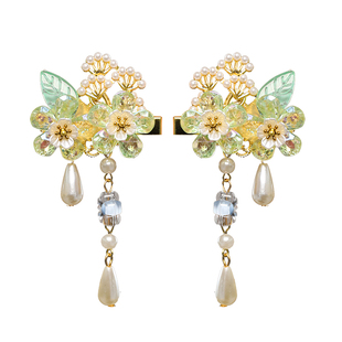 儿童古风花朵发夹新中式女孩头饰国风汉服马面裙春节红色喜庆对夹