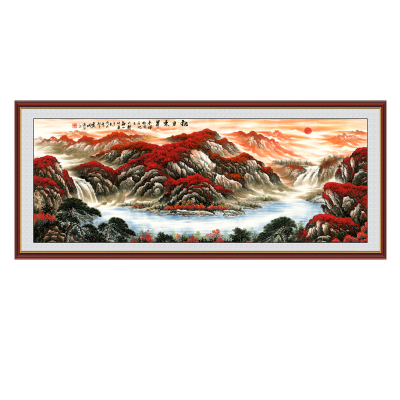 鸿运当头旭日东升自粘画山水贴画