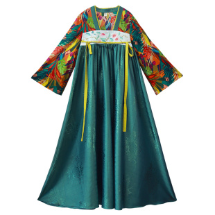 现货【迦南香】原创唐风汉服女秋缎面汉元素连衣裙超仙齐胸襦裙子