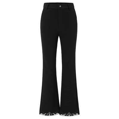 马天奴黑色高腰修身显瘦喇叭裤