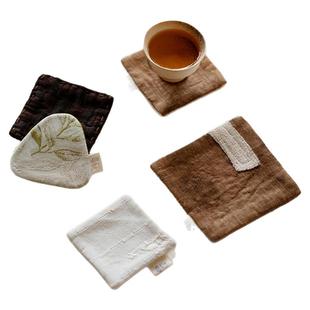 梵汝 日式棉麻布艺杯垫原创简约高级感小茶垫茶桌隔热垫茶道配件