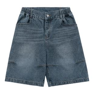 BODYDREAM水洗做旧牛仔裤男夏季伐木裤短裤宽松复古直筒五分裤