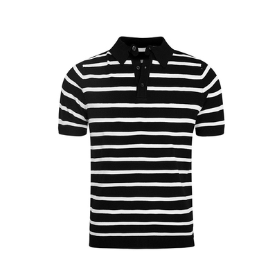 夏季短袖商务复古条纹拼色polo衫