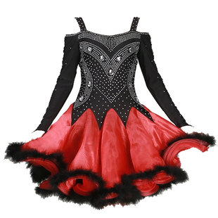 三步踩舞蹈服装表演出服比赛优雅时尚恰恰伦巴舒适拉丁舞连衣裙