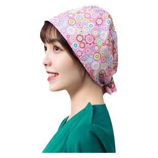 护士帽子印花手术室浅蓝色绿粉色加厚学生卫校医院燕尾工作帽白色