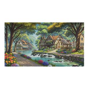 宫崎骏小镇背景布挂布卧室床头装饰画布直播拍照墙壁遮丑布墙布艺