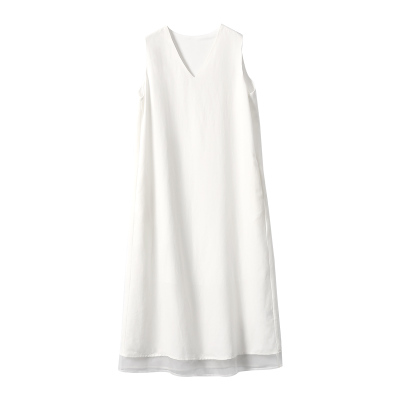 淘么淘【优雅至上】简约时髦天丝和纸纱真丝拼宽松V领背心连衣裙