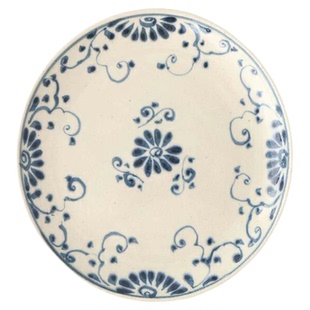 现货 日本进口宗山窑手绘冰裂纹陶瓷复古花边圆盘椭圆碟菊花碟子