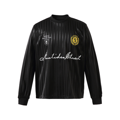 男道美式复古字母条纹运动球衣男女秋季休闲宽松长袖T恤足球上衣