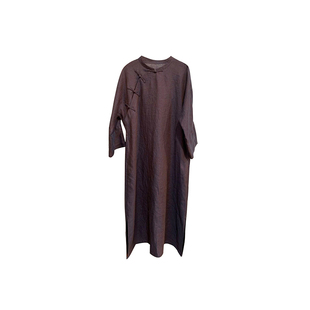 大拙原创鎏金闪烁经纬色织亚麻立领斜襟盘扣文艺连衣裙袍子200822