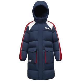 FILA KIDS斐乐童装男大童羽绒服2025冬新款儿童保暖长款连帽外套