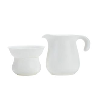 钰铨龙门 德化羊脂玉白瓷素烧防烫手柄公道杯茶漏组合分茶器过滤