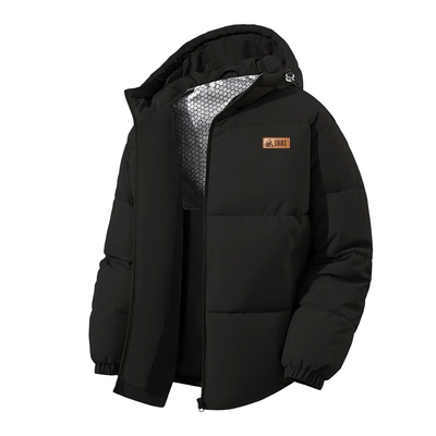 连帽棉服男款外套冬季黑色