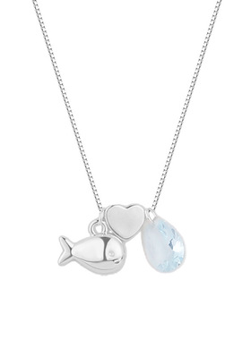 S925纯银蓝色水滴琉璃小鱼项链