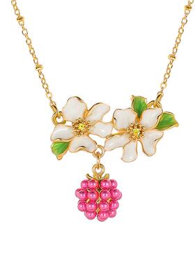 覆盆子树莓花朵珐琅项链女春夏