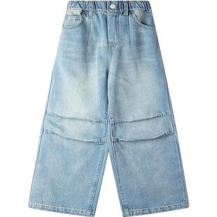 【百搭裤王】潮牌复古水洗 双打褶软软牛仔裤直筒裤子男童夏新款