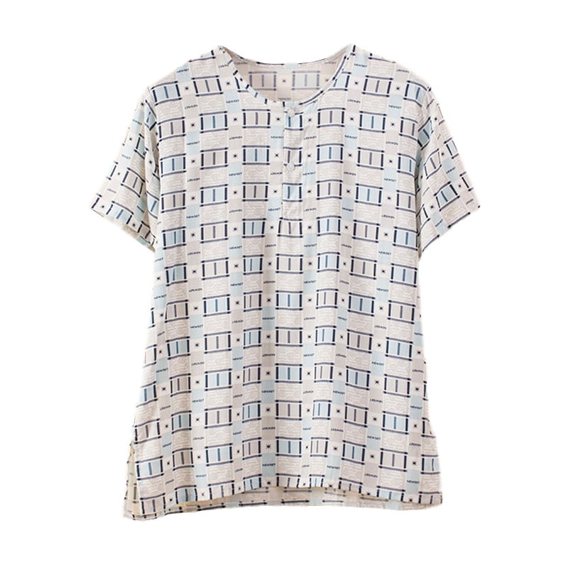 中老年人造棉棉绸圆领短袖休闲服