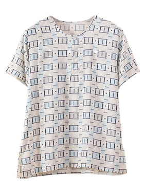 中老年人造棉棉绸圆领短袖休闲服