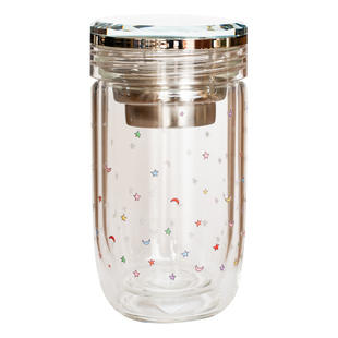 漂亮的星月双层玻璃杯泡茶杯透明茶杯高硼硅杯子带盖女士高颜值