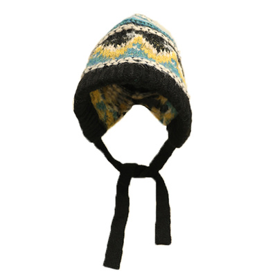 复古费尔岛风女秋冬季护耳毛线帽