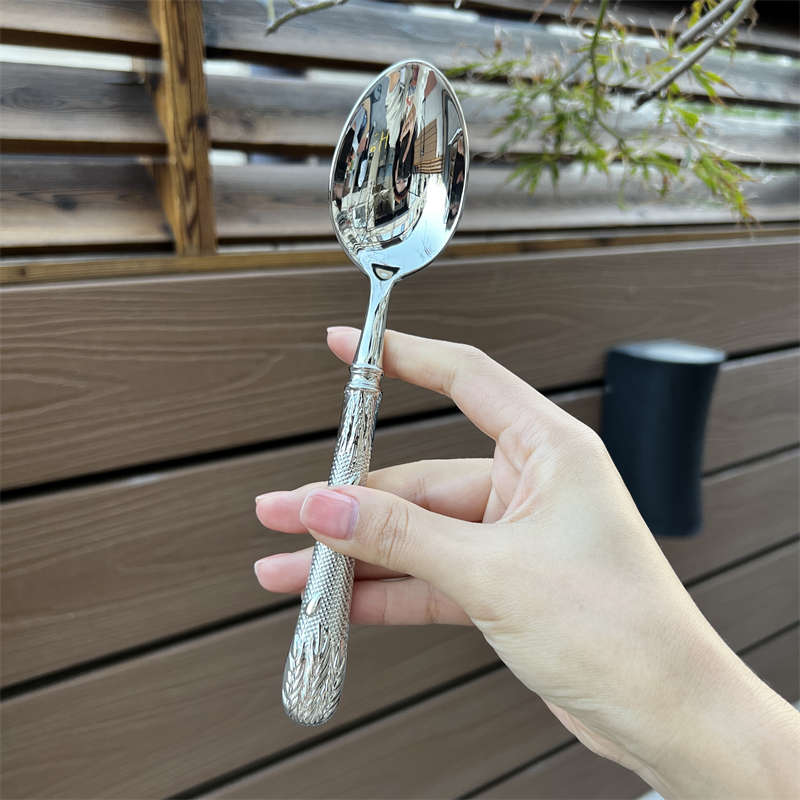 1810不锈钢喝汤勺家用食品级长柄吃饭勺子高档精致西餐勺主餐勺