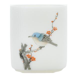 钰铨龙门 羊脂玉瓷素烧手绘主人杯陶瓷品茗杯家用功夫茶具礼盒装