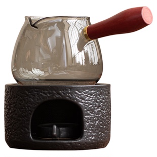 鑫裕源陶瓷温茶炉木质手柄圆柱形加热底座茶具套装耐热玻璃煮茶壶