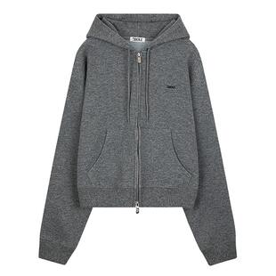 GROVE官方旗舰店女春季款混纺开衫连帽针织卫衣宽松拉链外套