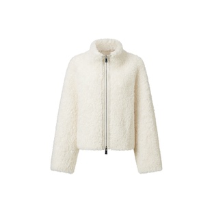 VGRASS维格娜丝25冬新款100%羊羔泰迪外套麂皮绒白色宽松短款女