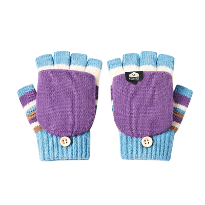 KK树儿童手套秋冬季半指五指翻盖男童女孩保暖小学生写字露指A类