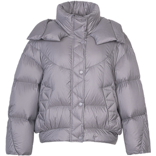 XG雪歌灰色短款鹅绒羽绒服时尚冬季新款连帽外套女