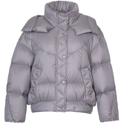 XG雪歌灰色短款鹅绒羽绒服时尚冬季新款连帽外套女