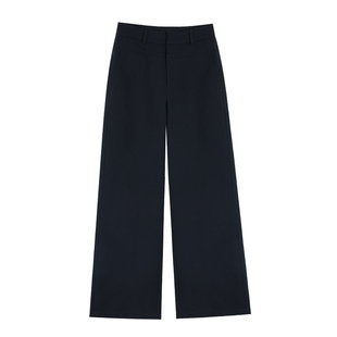 pusumede 主线系列 高腰阔腿休闲裤女黑色宽松直筒长裤设计感裤子