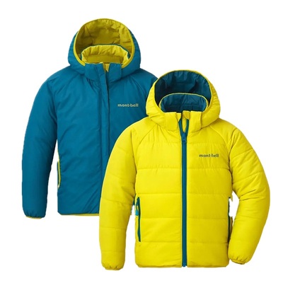 日本美山 montbell 2025秋冬儿童防水轻薄保暖双面连帽拉链羽绒服