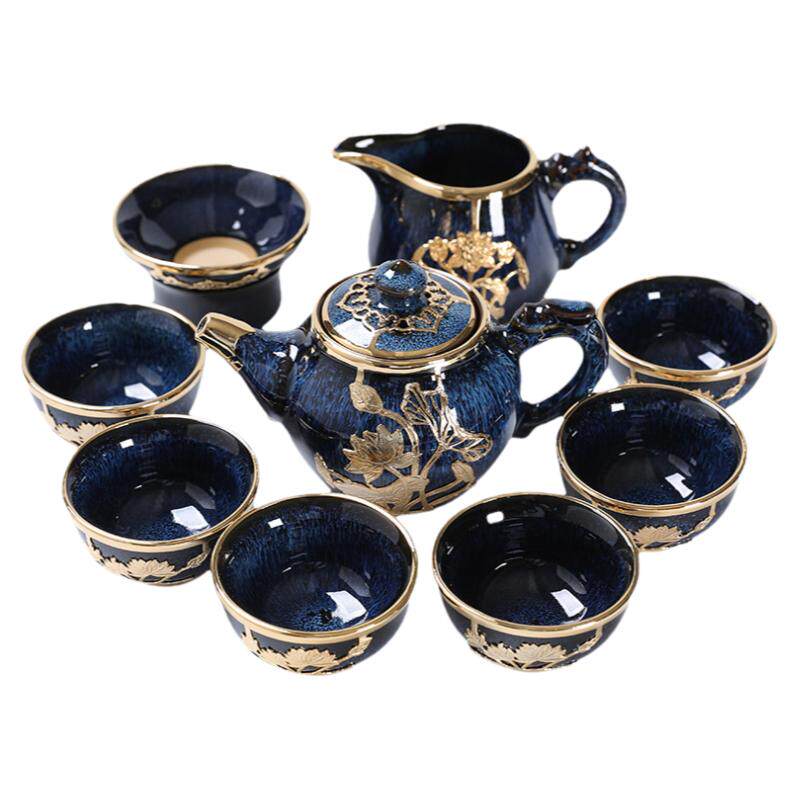 吉祥缘金镶玉建盏功夫茶具