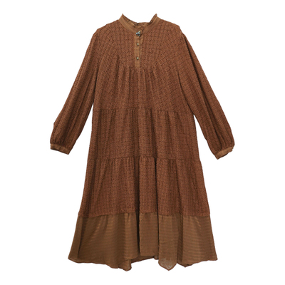 瑞尔冬季新款复古立领长袖连衣裙