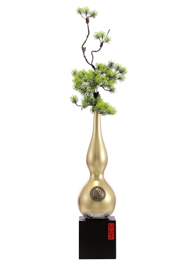 金色招财葫芦插花瓶细长高档玄关客厅迎客松花艺装饰礼品壁龛摆件