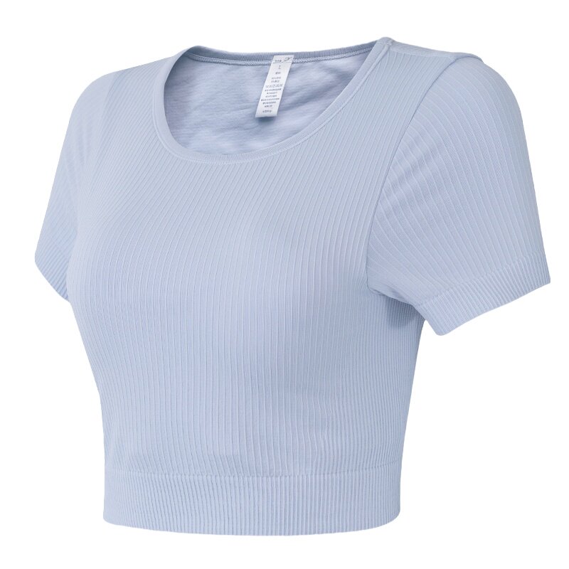 云端贝壳含胸垫瑜伽服女夏季运动健身短袖修身显瘦跑步休闲短上衣