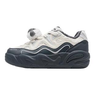 特步蛋卷鞋女士2025冬春款皮面厚底增高休闲鞋百搭轻便舒适老爹鞋