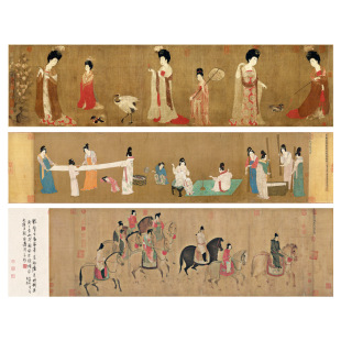 赵佶簪花仕女图唐宫 虢国夫人游春图 捣练图高清复制艺术微喷临摹