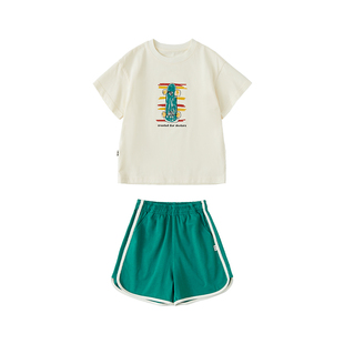 cicochild25夏亲子款休闲运动套装儿童字母印花简约t恤短裤两件套